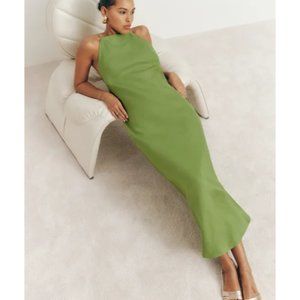NWOT Reformation Selia Linen Dress in Avocado Tie Straps Maxi Open Back